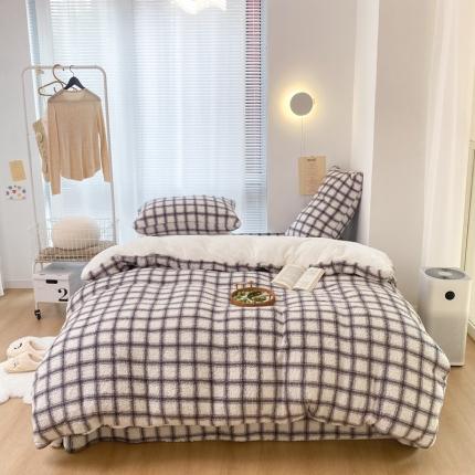 昔可 2021新款泰迪羊羔绒四件套 小香风格子