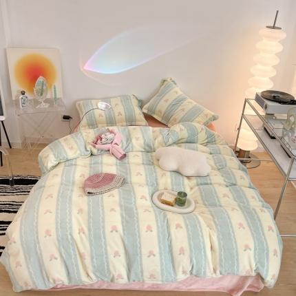 昔可家纺 2021新款牛奶绒四件套-三批 竖条水蜜桃