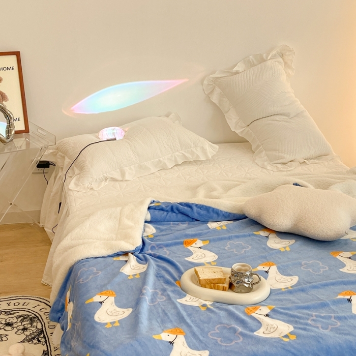 91家纺网 家纺一手货源 找家纺 昔可家纺 2021新款牛奶羊羔绒印花毯 花朵鸭