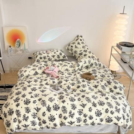 昔可家纺 2021新款牛奶绒四件套-三批 素描水墨花