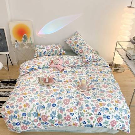 91家纺网 家纺一手货源 找家纺 昔可家纺 2021新款牛奶绒四件套-老花色 粉粉小兰花