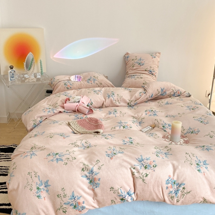 91家纺网 家纺一手货源 找家纺 昔可家纺 2021新款牛奶绒四件套-老花色 缤纷小花花