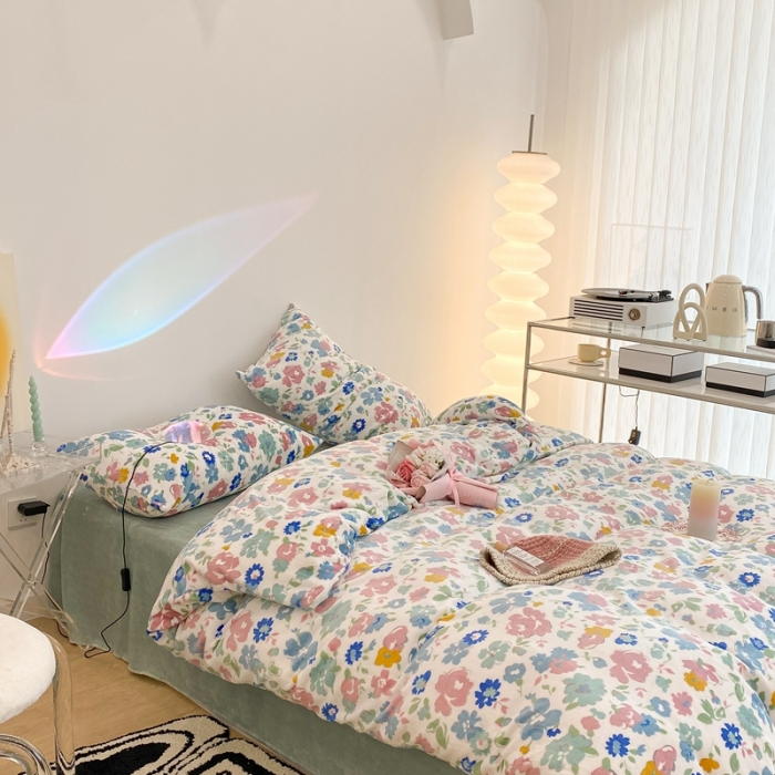 91家纺网 家纺一手货源 找家纺 昔可家纺 2021新款牛奶绒四件套-老花色 粉粉小兰花