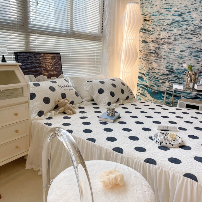 91家纺网 家纺一手货源 找家纺 昔可家纺 2021新款秋冬超仙牛奶宝宝绒床裙 大波点