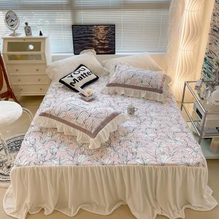 昔可家纺 2021新款秋冬超仙牛奶宝宝绒床裙 粉色栀子花