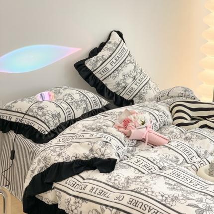 91家纺网 家纺一手货源 找家纺 （总）昔可 2021新款黑色花边牛奶绒四件套