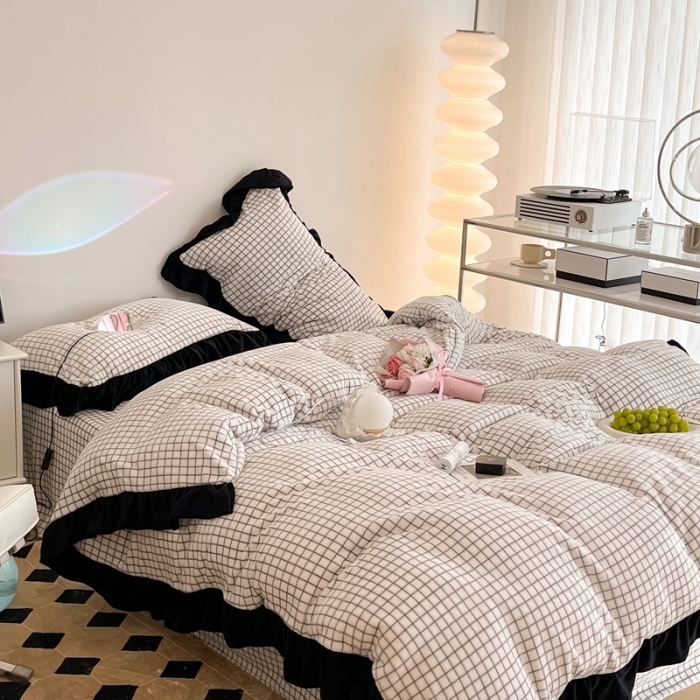 91家纺网 家纺一手货源 找家纺 （总）昔可 2021新款黑色花边牛奶绒四件套