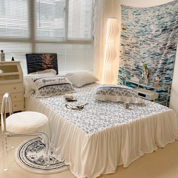 91家纺网 家纺一手货源 找家纺 昔可家纺 2021新款秋冬超仙牛奶宝宝绒床裙 小山茶 黑