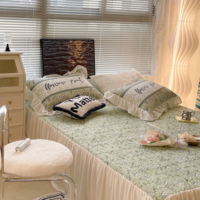 91家纺网 家纺一手货源 找家纺 昔可家纺 2021新款秋冬超仙牛奶宝宝绒床裙 小山茶 绿