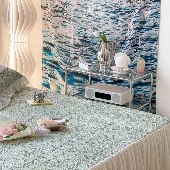 91家纺网 家纺一手货源 找家纺 昔可家纺 2021新款秋冬超仙牛奶宝宝绒床裙 小山茶 绿