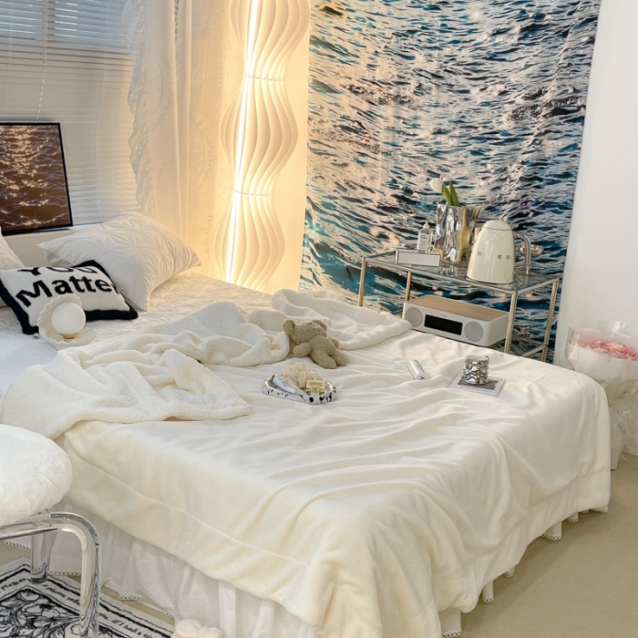 91家纺网 家纺一手货源 找家纺 昔可家纺 2021新款素色牛奶绒羊羔绒毛毯 奶霜白