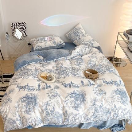 91家纺网 家纺一手货源 找家纺 （总）昔可家纺 2021新款棉加牛奶绒四件套