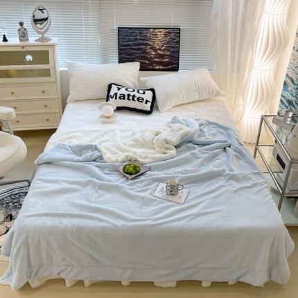 91家纺网 家纺一手货源 找家纺 昔可家纺 2021新款素色牛奶绒羊羔绒毛毯 奶油蓝