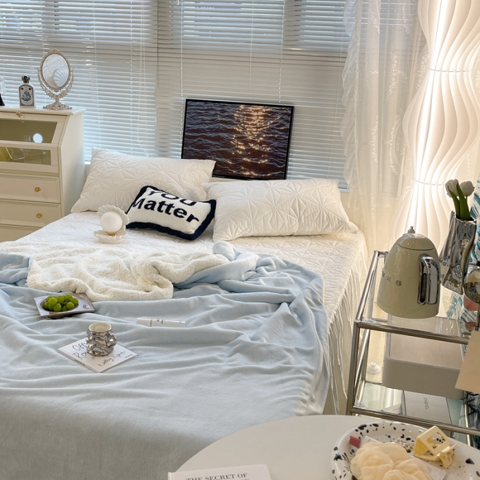 91家纺网 家纺一手货源 找家纺 昔可家纺 2021新款素色牛奶绒羊羔绒毛毯 奶油蓝