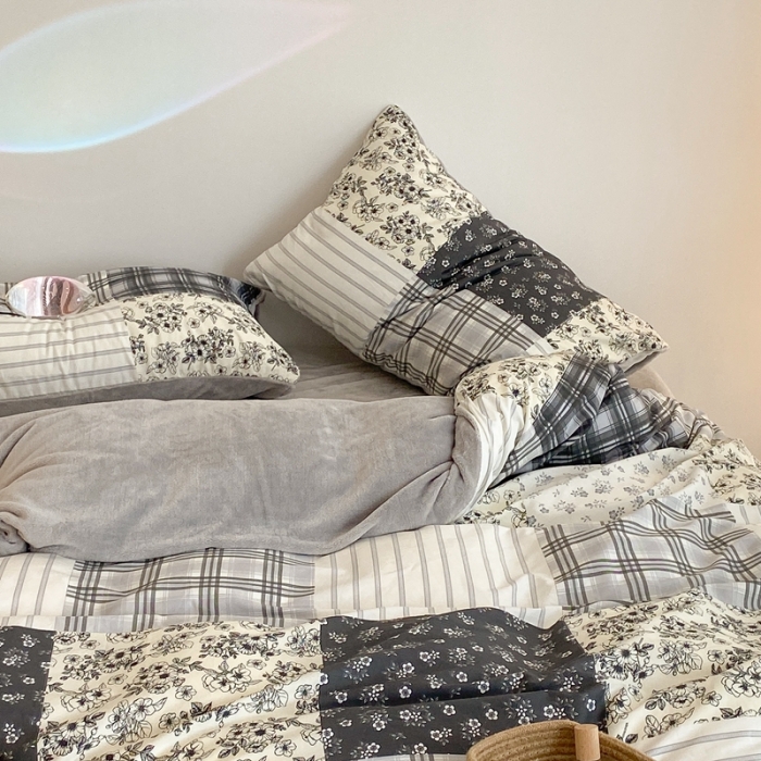 91家纺网 家纺一手货源 找家纺 昔可家纺 2021新款棉加牛奶绒四件套 浮绘花影