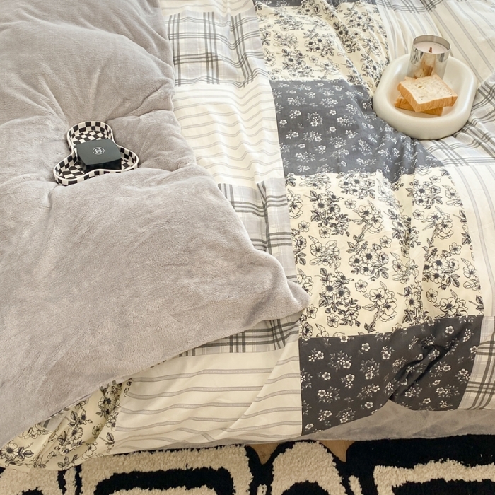 91家纺网 家纺一手货源 找家纺 昔可家纺 2021新款棉加牛奶绒四件套 浮绘花影