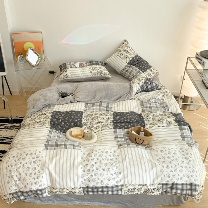 91家纺网 家纺一手货源 找家纺 昔可家纺 2021新款棉加牛奶绒四件套 浮绘花影