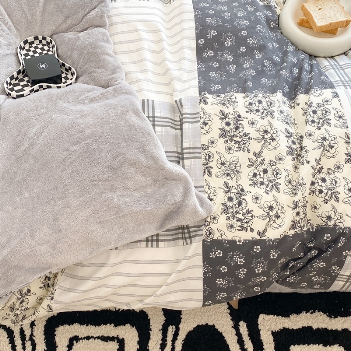 91家纺网 家纺一手货源 找家纺 昔可家纺 2021新款棉加牛奶绒四件套 浮绘花影