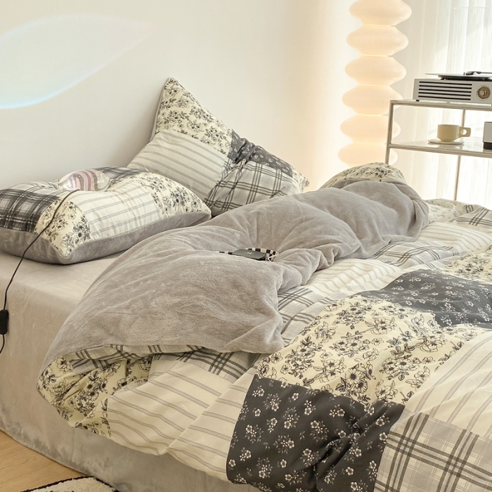 91家纺网 家纺一手货源 找家纺 昔可家纺 2021新款棉加牛奶绒四件套 浮绘花影