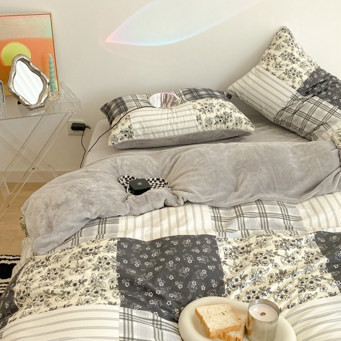 91家纺网 家纺一手货源 找家纺 昔可家纺 2021新款棉加牛奶绒四件套 浮绘花影