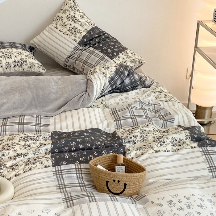 91家纺网 家纺一手货源 找家纺 昔可家纺 2021新款棉加牛奶绒四件套 浮绘花影