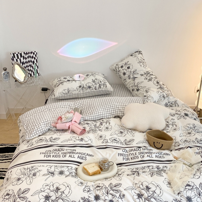 91家纺网 家纺一手货源 找家纺 昔可家纺 2021新款棉加牛奶绒四件套 黑茶