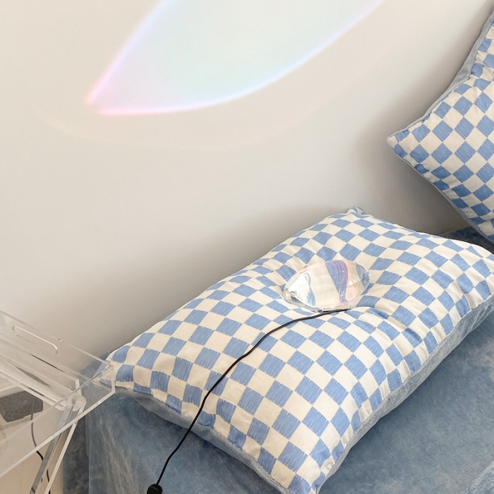 91家纺网 家纺一手货源 找家纺 昔可家纺 2021新款棉加牛奶绒四件套 蓝色棋盘格