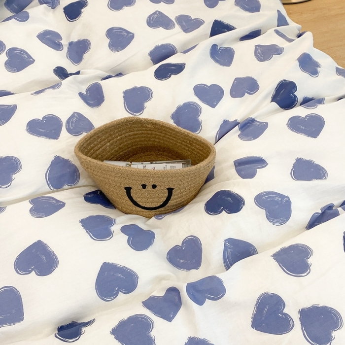 91家纺网 家纺一手货源 找家纺 昔可家纺 2021新款棉加牛奶绒四件套 蓝色小爱心
