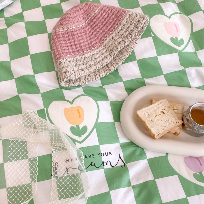 91家纺网 家纺一手货源 找家纺 昔可家纺 2021新款棉加牛奶绒四件套 绿格郁金香