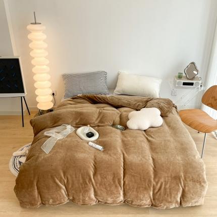 昔可家纺 2021新款撞色牛奶绒四件套 复古棕