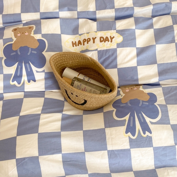 91家纺网 家纺一手货源 找家纺 昔可家纺 2021新款棉加牛奶绒四件套 棋盘小熊