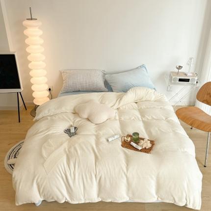 昔可家纺 2021新款撞色牛奶绒四件套 奶霜白