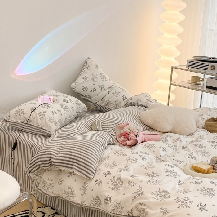 91家纺网 家纺一手货源 找家纺 昔可家纺 2021新款棉加牛奶绒四件套 素描水墨花