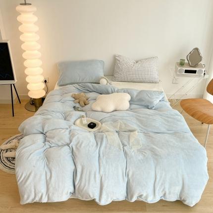 昔可家纺 2021新款撞色牛奶绒四件套 奶油蓝