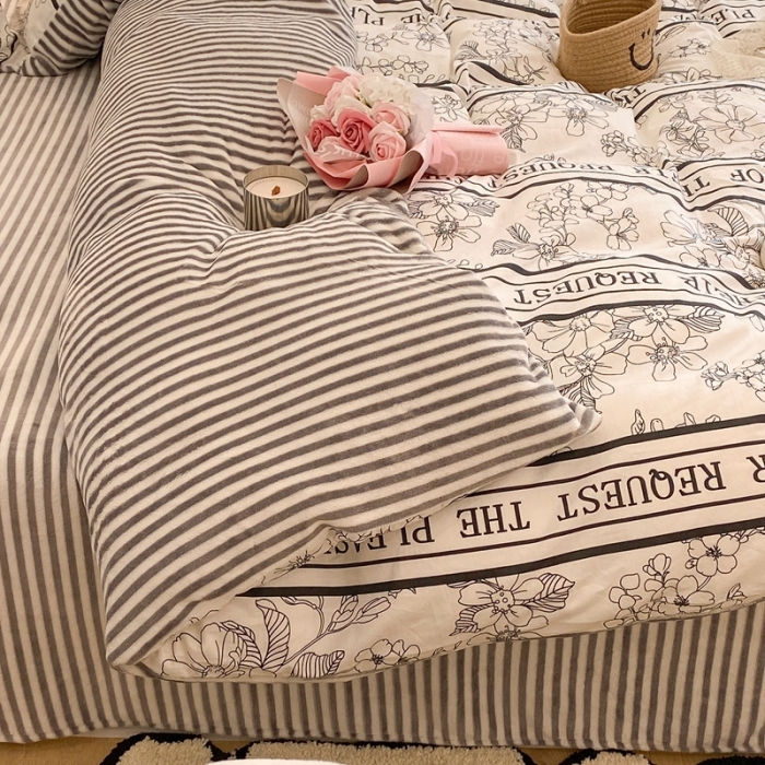 91家纺网 家纺一手货源 找家纺 昔可家纺 2021新款棉加牛奶绒四件套 优雅生活