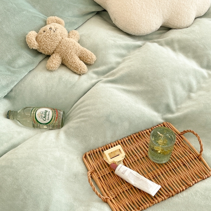 91家纺网 家纺一手货源 找家纺 昔可家纺 2021新款撞色牛奶绒四件套 奶油绿