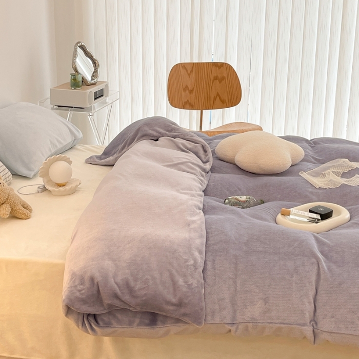 91家纺网 家纺一手货源 找家纺 昔可家纺 2021新款撞色牛奶绒四件套 奶油紫