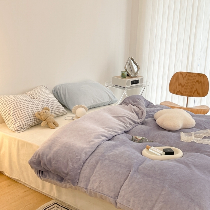 91家纺网 家纺一手货源 找家纺 昔可家纺 2021新款撞色牛奶绒四件套 奶油紫