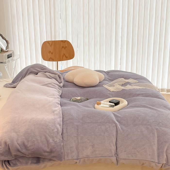 91家纺网 家纺一手货源 找家纺 昔可家纺 2021新款撞色牛奶绒四件套 奶油紫