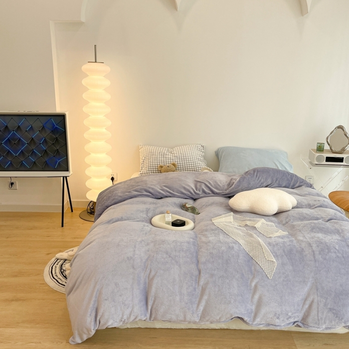 91家纺网 家纺一手货源 找家纺 昔可家纺 2021新款撞色牛奶绒四件套 奶油紫