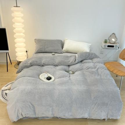 91家纺网 家纺一手货源 找家纺 昔可家纺 2021新款撞色牛奶绒四件套 香奶奶灰