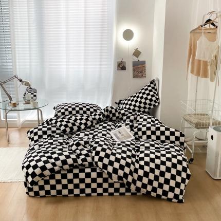 91家纺网 家纺一手货源 找家纺 （总）昔可家纺 2021新款牛奶绒棋盘格四件套