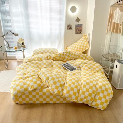 91家纺网 家纺一手货源 找家纺 （总）昔可家纺 2021新款牛奶绒棋盘格四件套