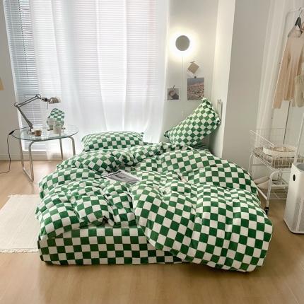 91家纺网 家纺一手货源 找家纺 （总）昔可家纺 2021新款牛奶绒棋盘格四件套