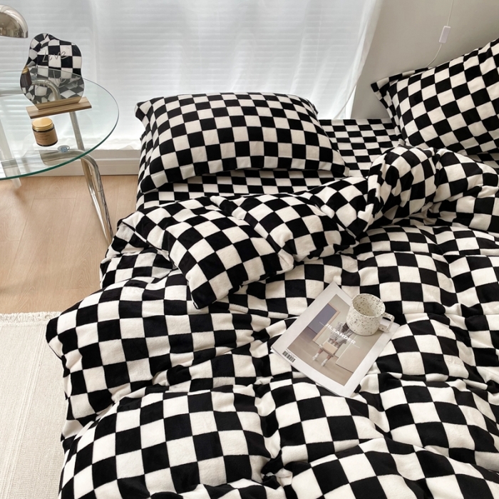 91家纺网 家纺一手货源 找家纺 （总）昔可家纺 2021新款牛奶绒棋盘格四件套