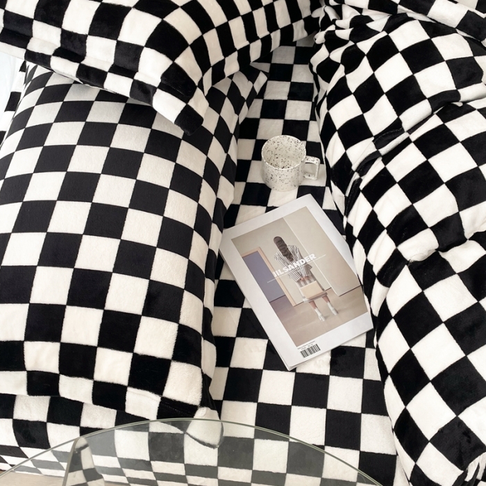 91家纺网 家纺一手货源 找家纺 （总）昔可家纺 2021新款牛奶绒棋盘格四件套