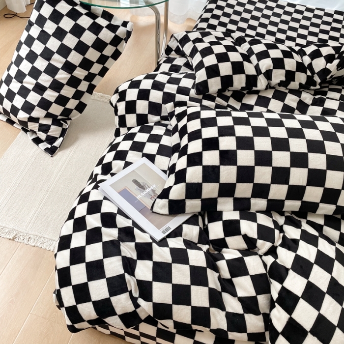 91家纺网 家纺一手货源 找家纺 （总）昔可家纺 2021新款牛奶绒棋盘格四件套