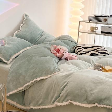 91家纺网 家纺一手货源 找家纺 昔可家纺 2021新款小香香风牛奶绒四件套 小香薄荷绿