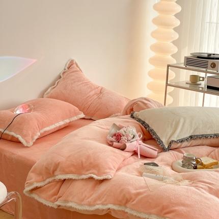 91家纺网 家纺一手货源 找家纺 昔可家纺 2021新款小香香风牛奶绒四件套 小香蜜桃粉