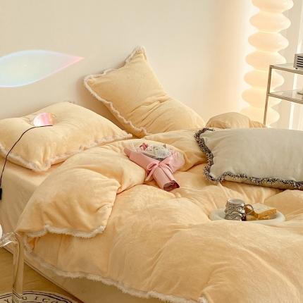 91家纺网 家纺一手货源 找家纺 昔可家纺 2021新款小香香风牛奶绒四件套 小香奶油黄